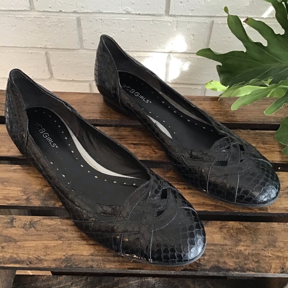 BCBGirls Black Faux Patent Leather Work Flats